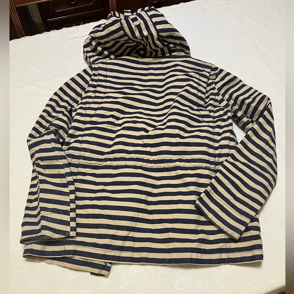 GAP Striped Hooded Jacket, navy and cream. Women’s small J - Picture 2 of 3